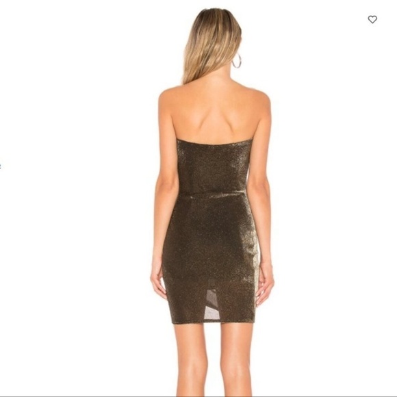 LIKELY for Revolve Mini Ali Metallic Strapless Stretch Bodycon Dress, Gold 8 - Picture 4 of 7